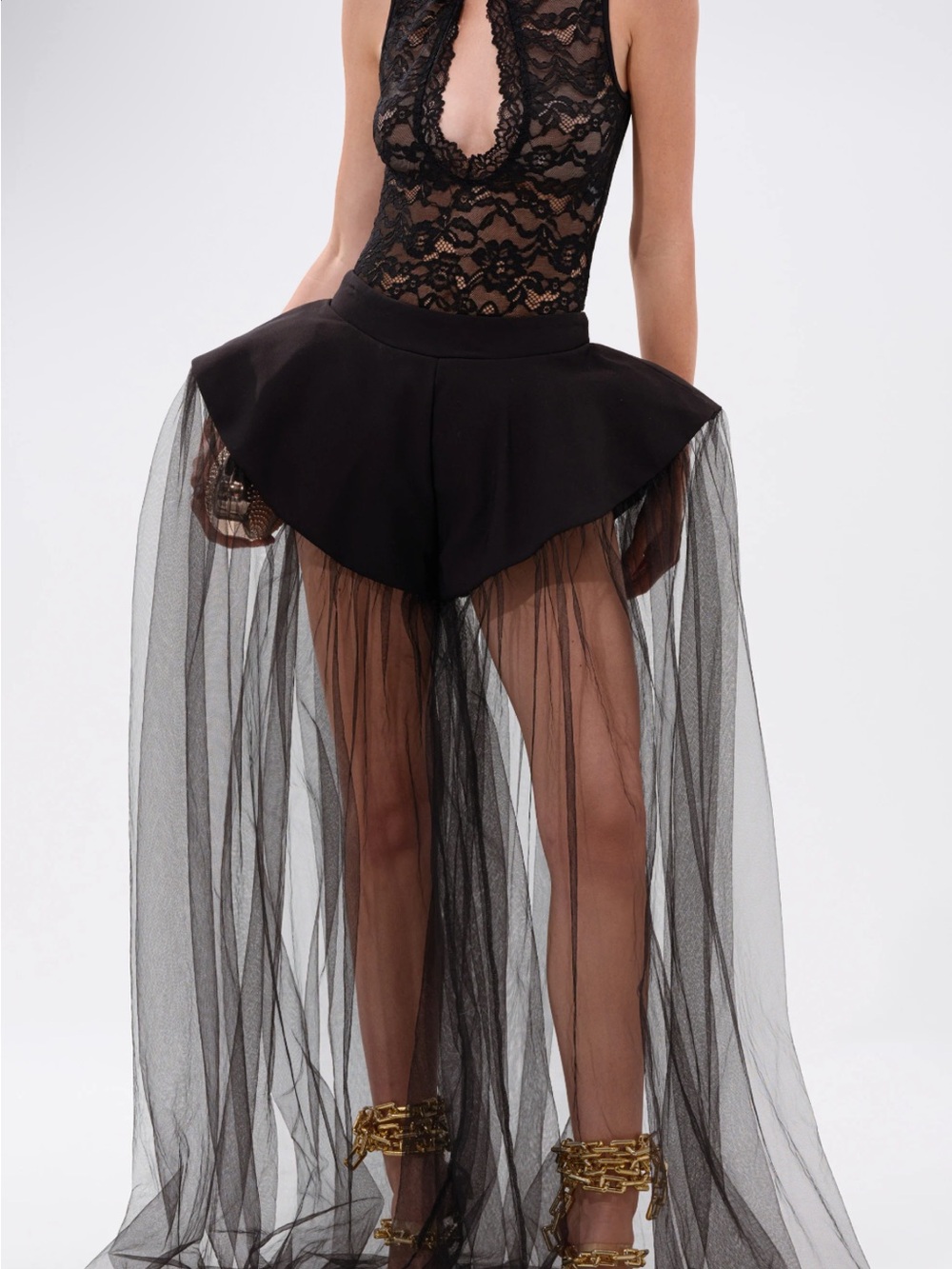 NWOT NEVER WORN AKIRA Unique Rare Black Sheer Tulle Shorts pant overlay-sold out